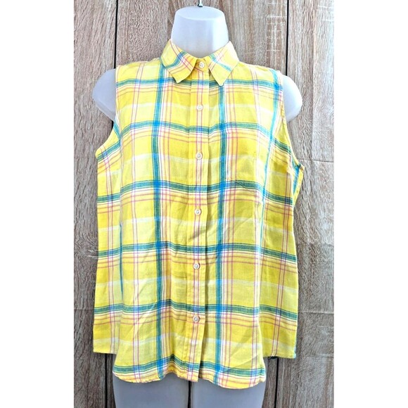 Lauren Ralph Lauren Tops - Lauren Ralph Lauren Women's top 100% Linen M Yellow Plaid Classic Preppy